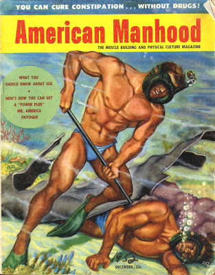 1950s AMERICAN MANHOOD MAGAZINE Covers Men Shirtless Speedo Swimwear Briefs.jpg