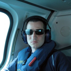 The author onboard helicopter Sierra Fox en route for 5 weeks offshore