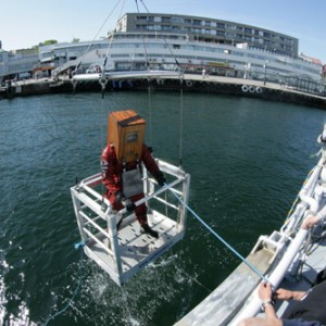 wooden helmet diving