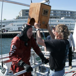 wooden helmet diving