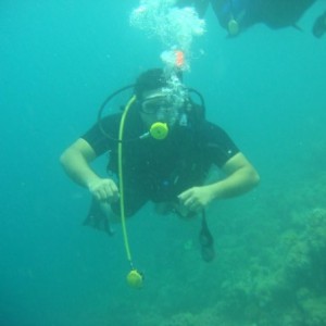 A diver with a weird regulator setting