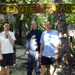 Tom (left), Leo and Doc Harry at Cenote Caracol
