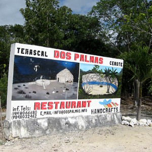 The sign at Cenote Dos Palmas
