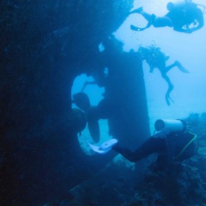 Divers on the stern