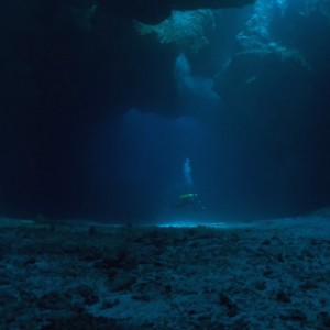 Eua underwater cathedral with diver