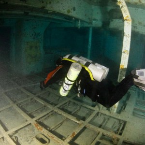 Inside the USS Vandenberg during a decompression dive