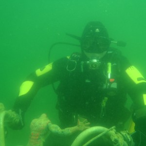 Wife on a underwater motorcycle