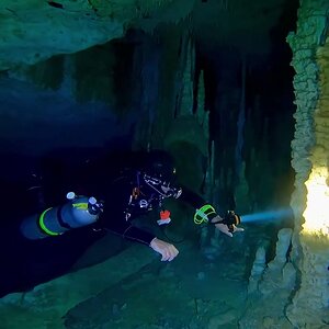 Cave diving with orcatorch D630 canister dive light in Mexico Yucatán!