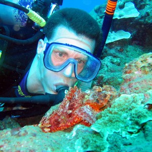 Tony staring down a scorpionfish