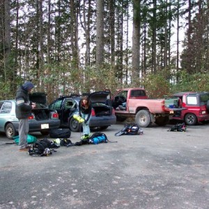 Getting ready to hike to the entry point