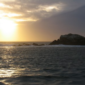 rock  in the channel islands sunset