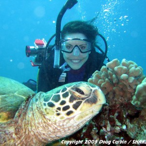 "Brooke with a big smile for her sea turtle friend"