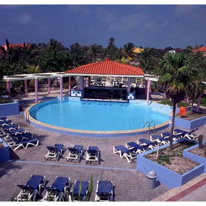 The pool and bar at Gran Caribe hotel, Cayo Largo, Cuba.