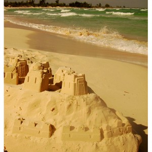 Sandcaslte on the beach. Las Tunas, Cuba. Hotel Villa Covarrubias