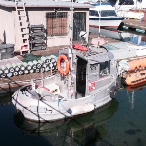 Scuba shack and tiny Coast Guard Aux boat