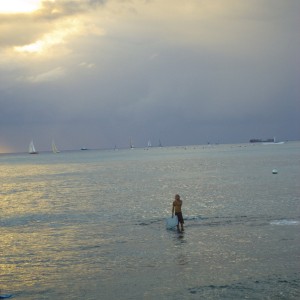 Sunset walking on water