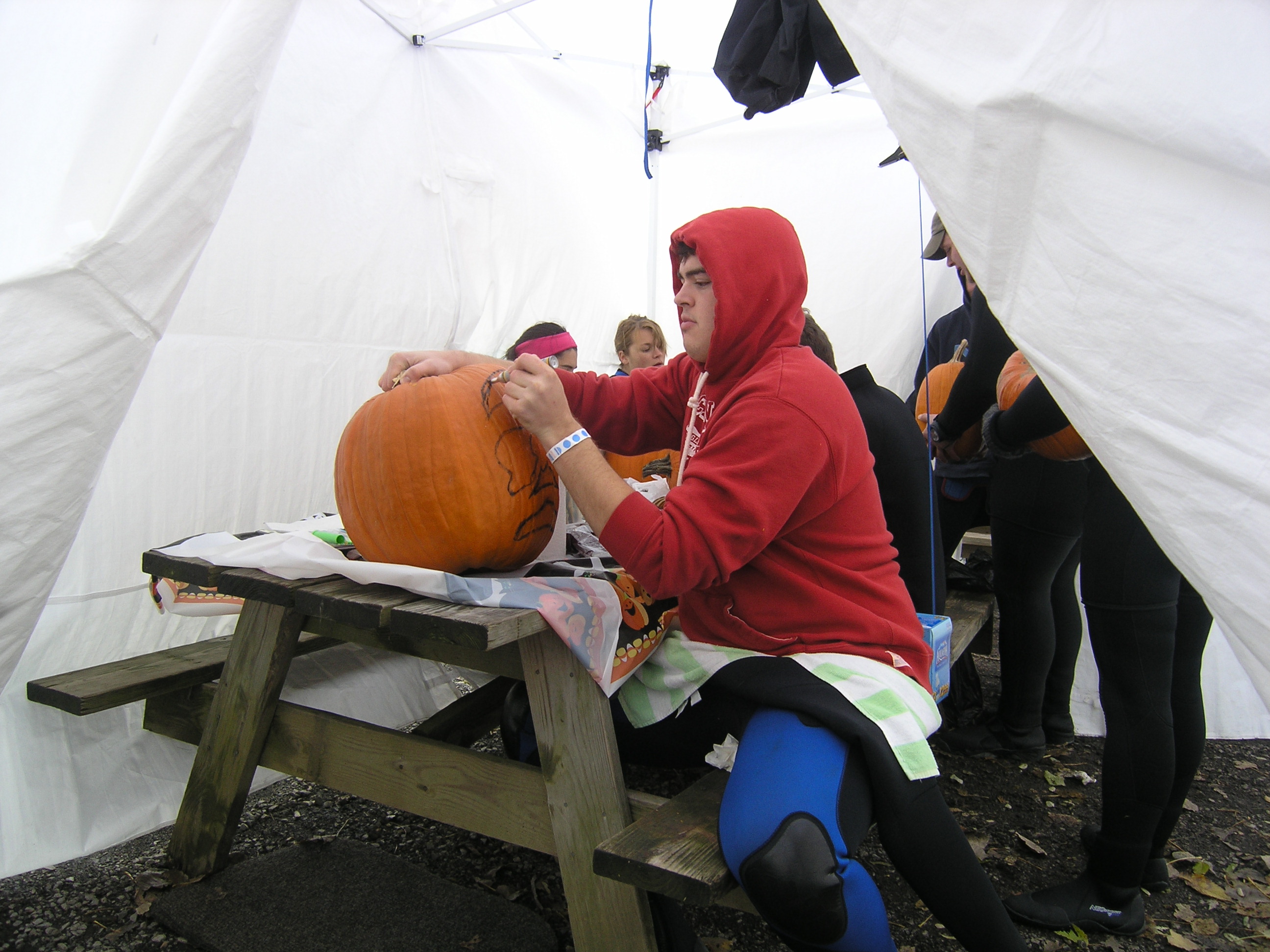 Adam prepping the giant pumpkin