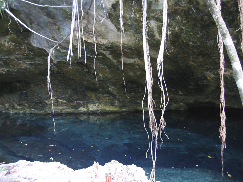 Cenote entrance.. dark area right side