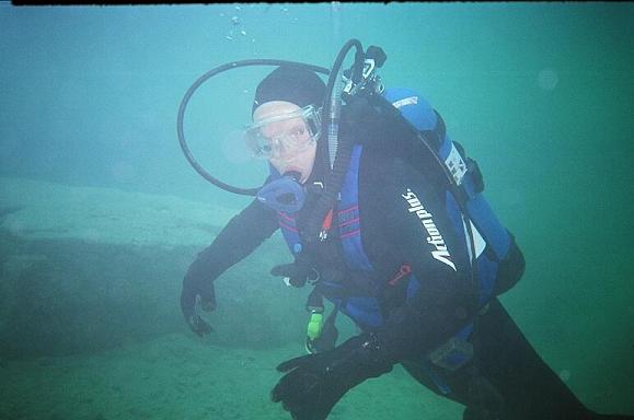 Diver swims by