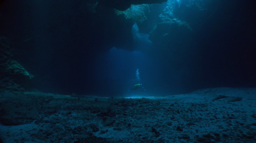 Eua underwater cathedral with diver