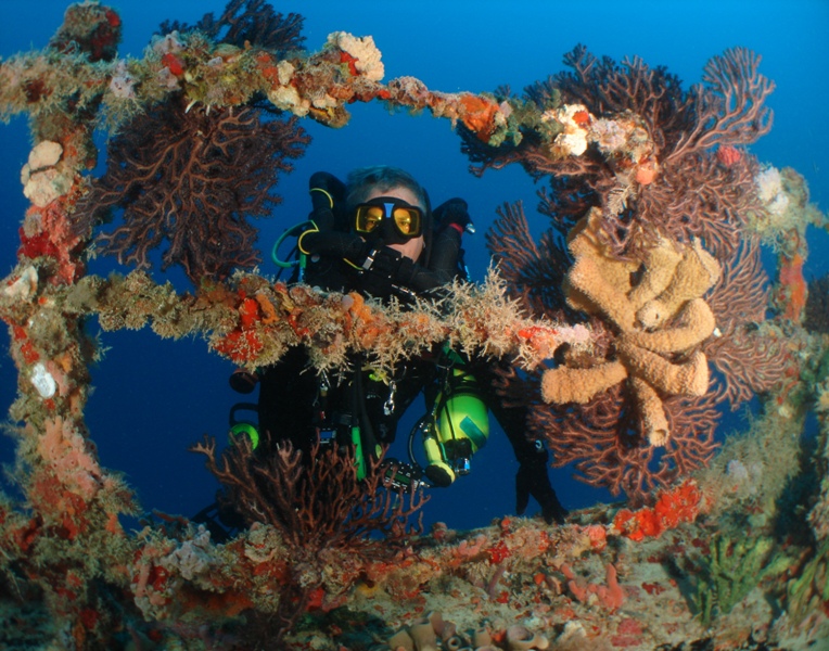 Rebreather Diver On The Wreck Of The Duane