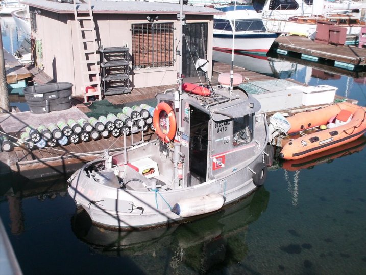 Scuba shack and tiny Coast Guard Aux boat