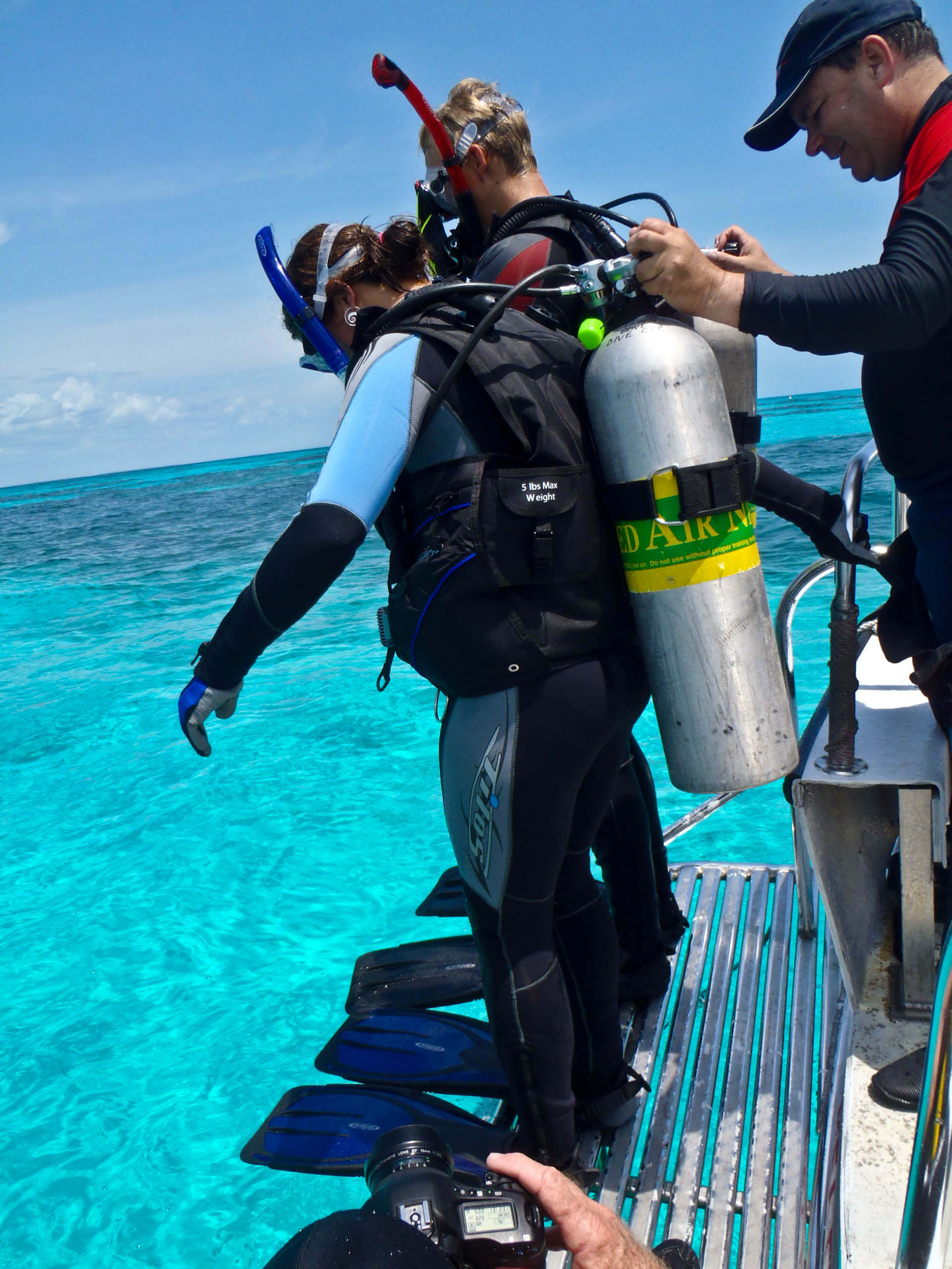 Steadying the diver while staying out of the shot