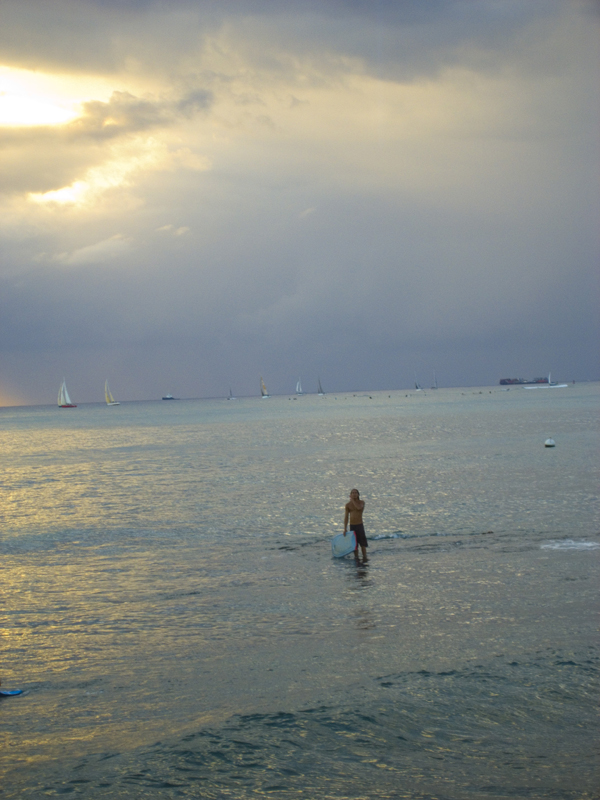 Sunset walking on water