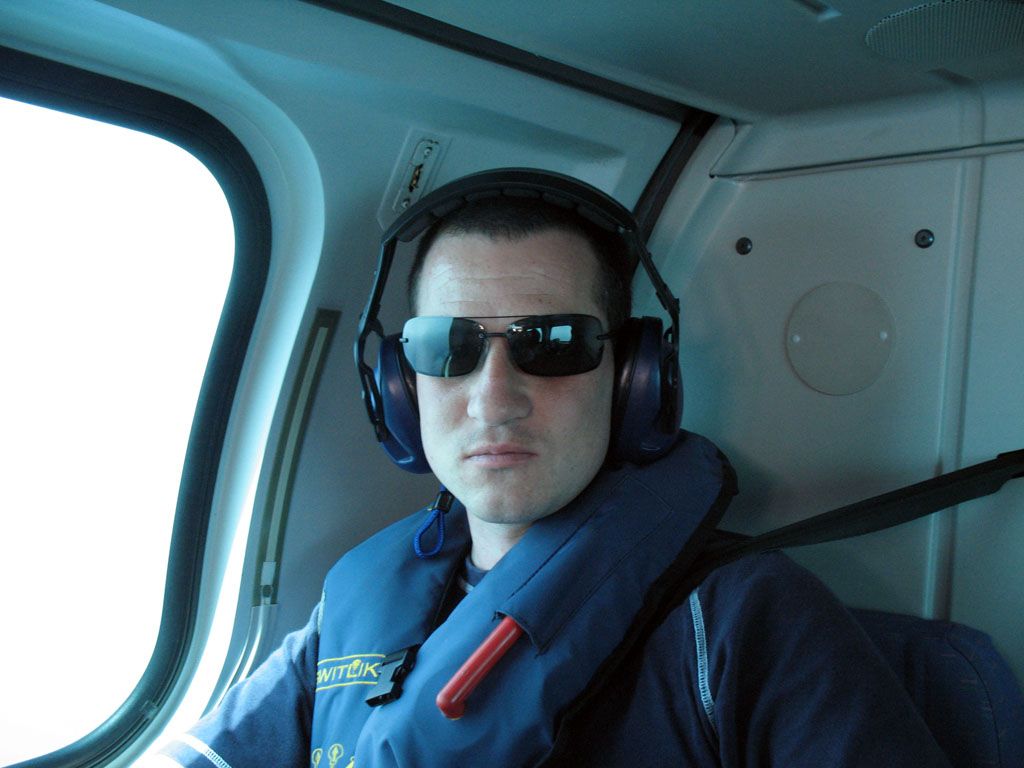 The author onboard helicopter Sierra Fox en route for 5 weeks offshore