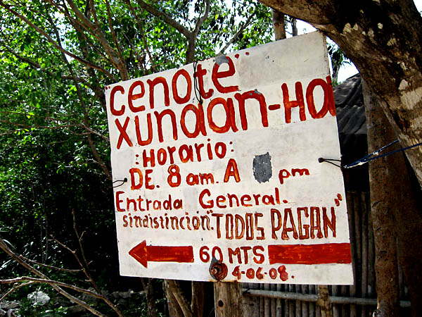 The sign at Cenote Xunaan-Ha