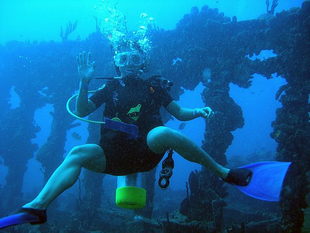 Wife diving the RMS Rhone