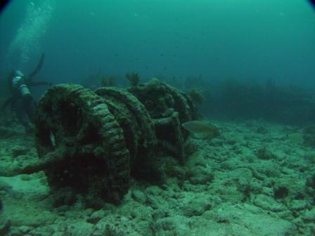 Winch from un-named wreck - French Reef Key Largo