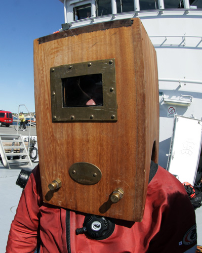 wooden helmet diving