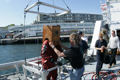 wooden helmet diving